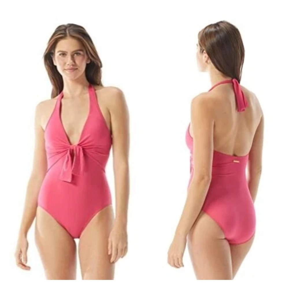 Vince Camuto Pink Halter Tie-Front One-Piece Swimsuit 10 NWOT